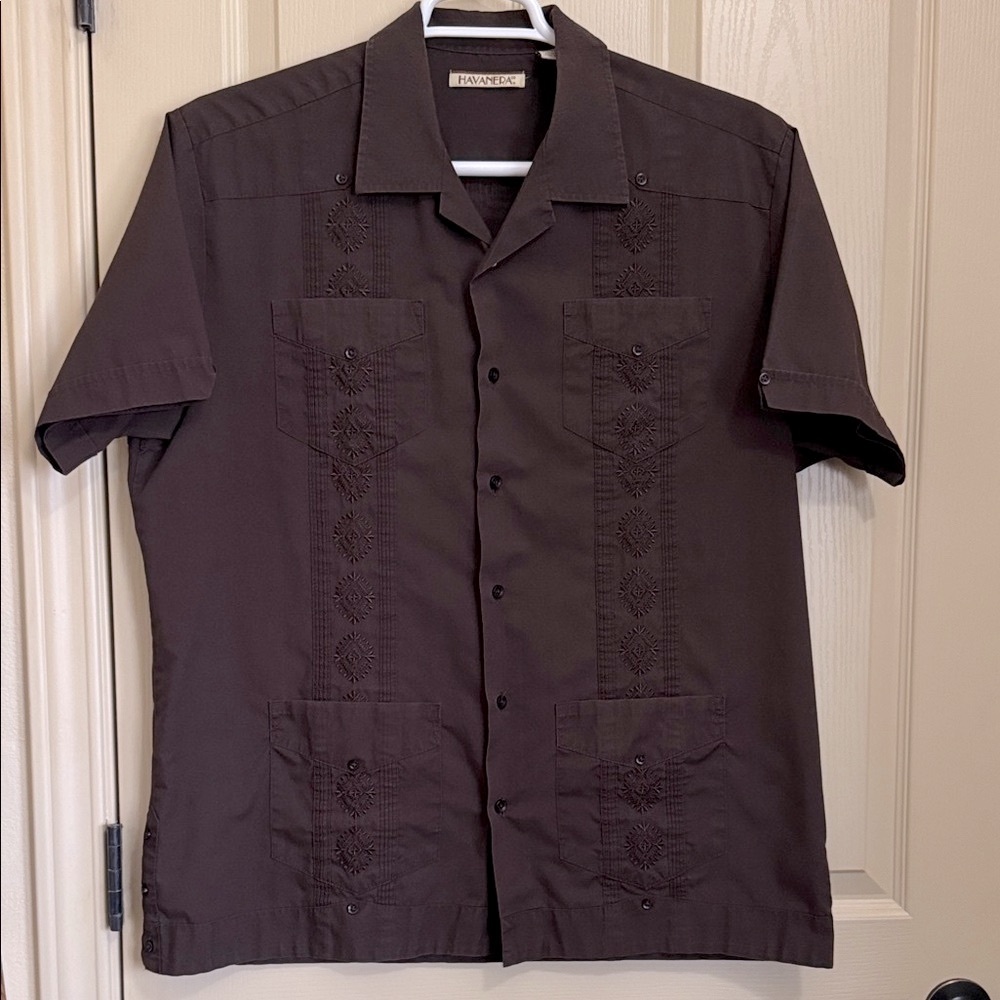 Men's Dark Brown Embroidered Casual Shirt